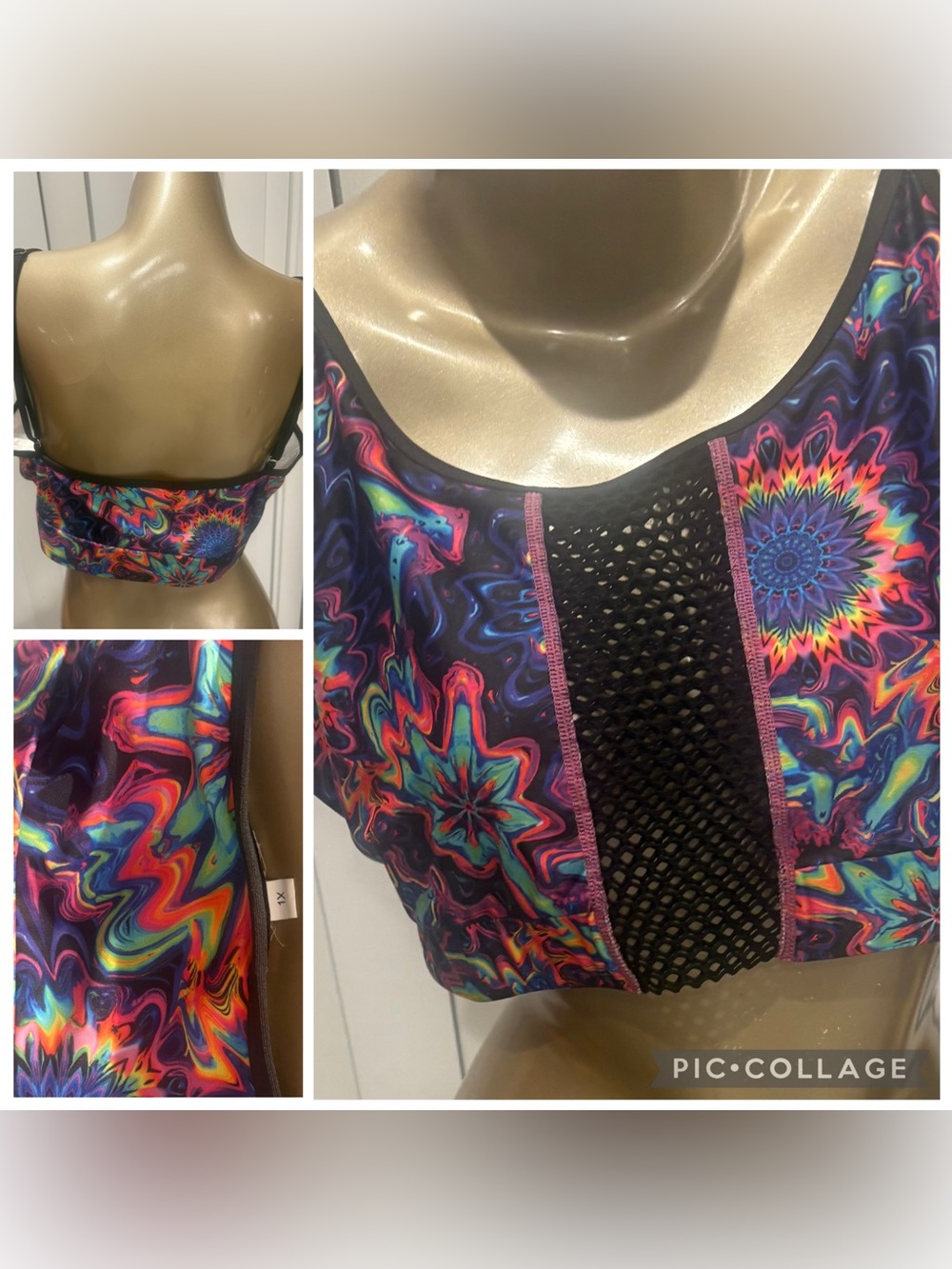 Women’s Black Multi-Color Mesh-Accent Crop Top plus size